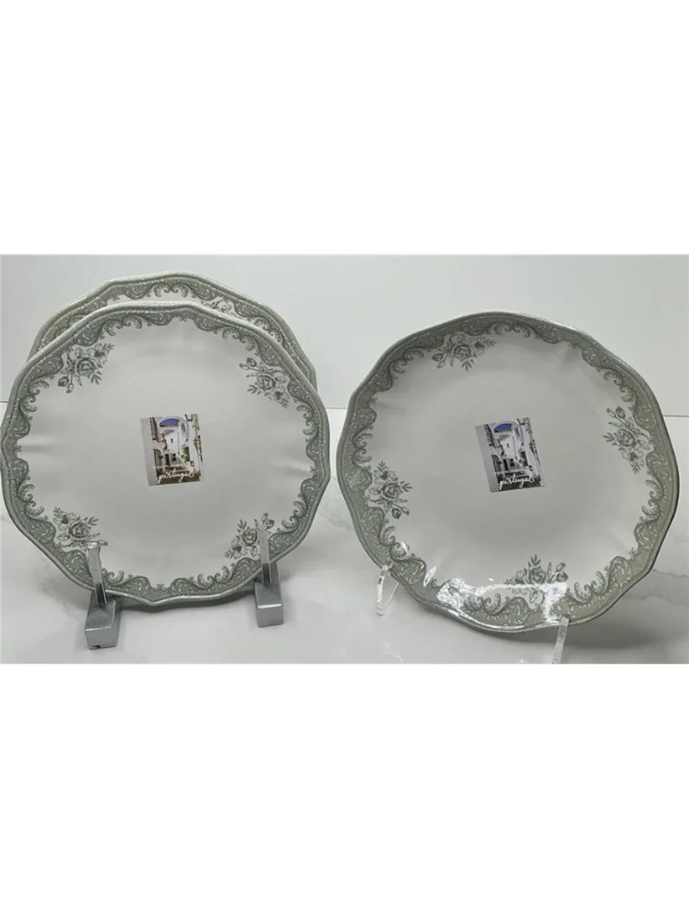4 Matceramica Stoneware Salad Plates Green Rose Shaped 8.5” From Portugal New
